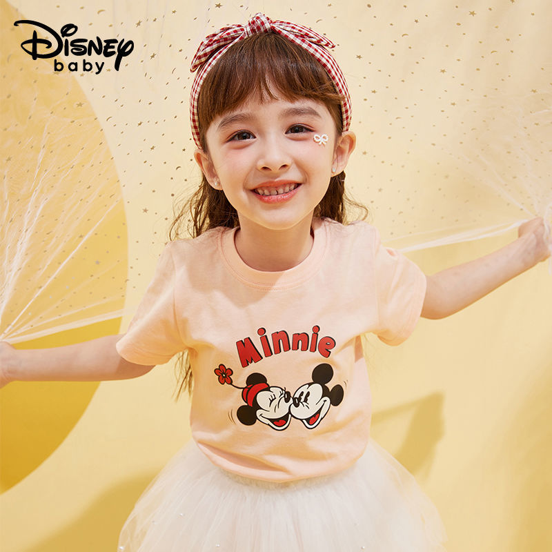 迪士尼女童短袖t恤夏季2023新款女孩纯棉夏宝宝上衣套装儿童衣服