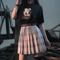 Униформа, оригинальная студенческая юбка в складку, футболка с коротким рукавом, черный топ