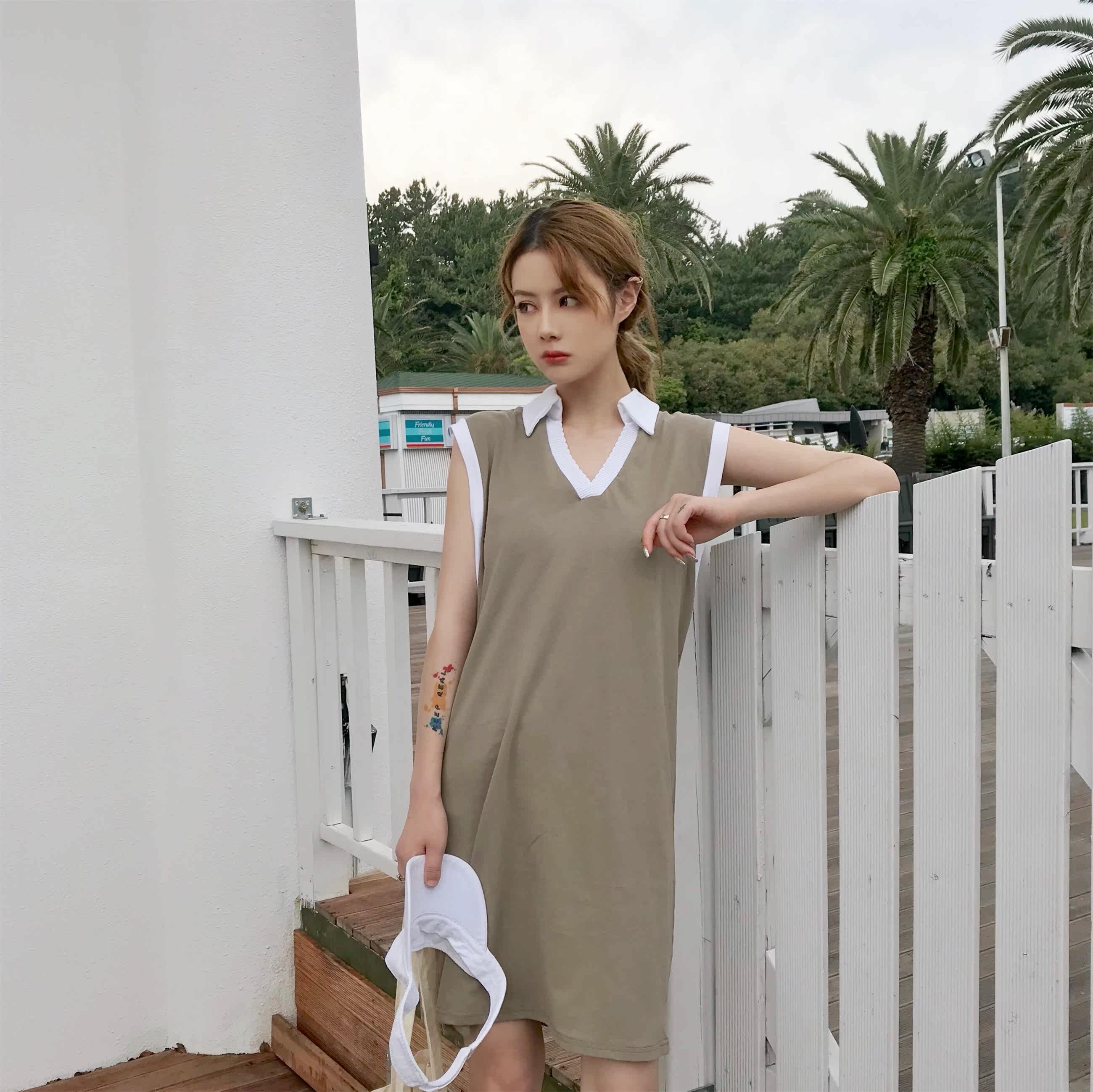 夏季新款女装韩版宽松百搭学生无袖t恤女简约中长款背心上衣女潮
