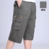 Mùa hè trung niên nam quần short cotton eo cao đàn hồi eo cắt quần daddy nạp đa túi cộng với phân bón XL quần kaki nam Cực lớn