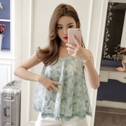 Hàn Quốc phiên bản của lỏng ngọt ngào vest tay che bụng hoa voan áo sơ mi nữ mùa hè siêu cổ tích ren áo sơ mi lụa