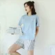 Bộ đồ ngủ nữ mùa hè mỏng phần cotton ngắn tay hai mảnh phù hợp với Hàn Quốc giảm béo mm sinh viên mùa xuân và mùa thu hè dịch vụ tại nhà - Nam giới