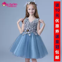 2018 mới cô gái nhỏ ăn mặc ngắn màu xanh hoa cô gái hôn váy cưới Liuyi hiệu suất váy ren tutu thời trang cho bé