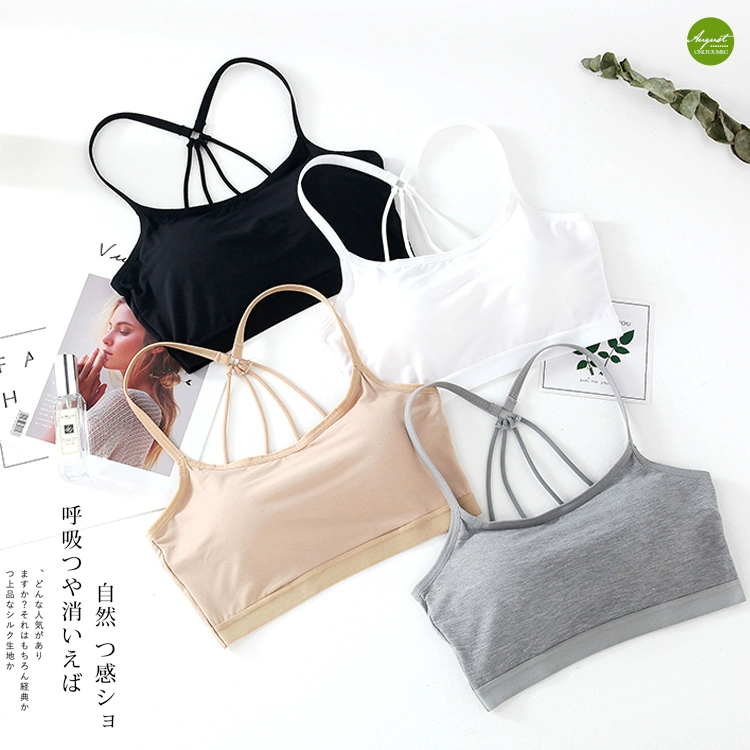 Phiên bản Hàn Quốc của quần lửng chéo lưng đẹp lưng ống đồ lót hàng đầu với miếng đệm ngực chống sáng ngực ngắn áo vest nữ - Ống