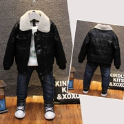 Quần áo da bé trai 2018 quần áo mùa thu đông trẻ em cộng với áo khoác da nhung trẻ em dày trong áo khoác trẻ em lớn phiên bản Hàn Quốc
