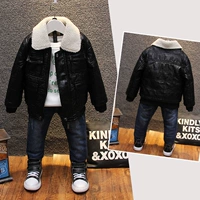 Quần áo da bé trai 2018 quần áo mùa thu đông trẻ em cộng với áo khoác da nhung trẻ em dày trong áo khoác trẻ em lớn phiên bản Hàn Quốc áo khoác bé trai 1-13 tuổi