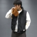 Macheda mùa đông cotton vest nam Nhật Bản cổ áo dụng cụ vest đường phố áo khoác không tay màu đen Áo vest cotton