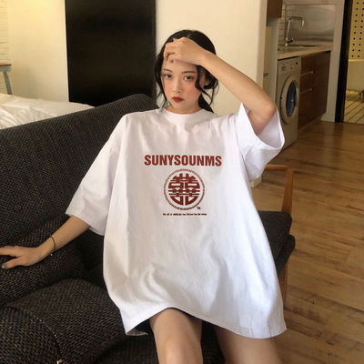 2021女装新品夏季短袖t恤女学生纯棉宽松中袖体恤衫上衣服