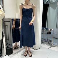 Летнее джинсовое платье, дизайнерский приталенный корсет, длинная юбка, в западном стиле, эффект подтяжки, средней длины
