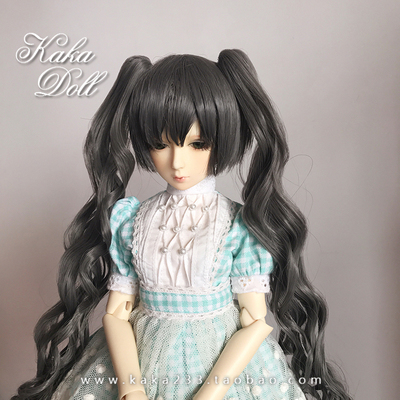 taobao agent Tea Kaka hand | Black Counterfeit Sherm women's COS wig double ponytail deep gray BJD/dd doll 346 points for 346 points