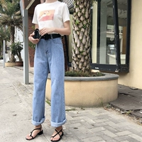 Dora Chaoren Hội Trường Hồng Kông hương vị retro chic cao eo cong jeans phụ nữ hoang dã lỏng rộng quần chân quần thủy triều quần áo nữ đẹp