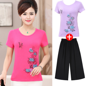 Trung niên và phụ nữ cao tuổi của mùa hè phương thức ngắn tay T-Shirt 40-50 tuổi mẹ nạp mùa hè kích thước lớn áo sơ mi