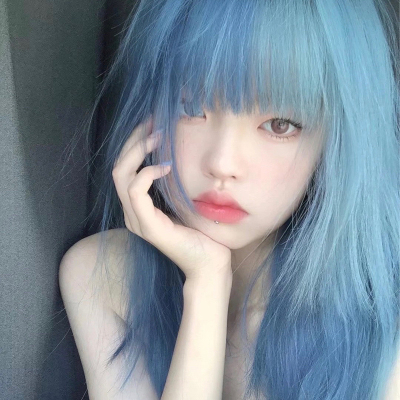 taobao agent Water dance wig female medium hair blue yin and yang head set age reduction subculture subculture Y2K broken hair tail cos handsome two -dimension