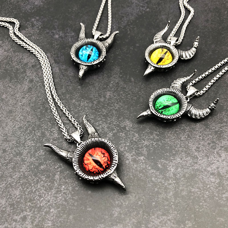 Please Contact Customer Service For Other Colorspersonality Retro Demonic Blue eyes Necklace male tide Domineering Hip hop Punk gemstone Magic eye Titanium steel Sweater Pendants