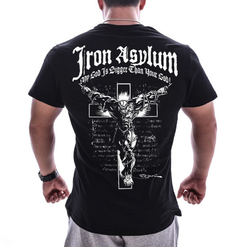 Black Crosssummer new pattern muscle brother Short sleeve male easy Big size pure cotton elastic force motion T-shirt run train Fitness clothes