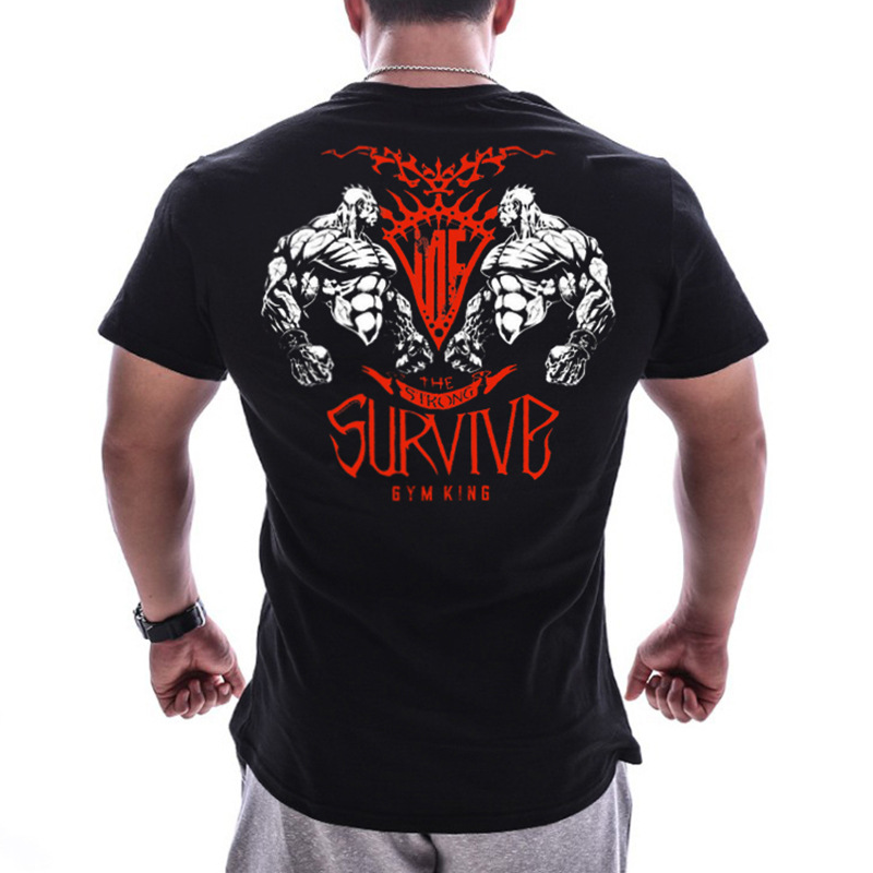 Black Twinssummer new pattern muscle brother Short sleeve male easy Big size pure cotton elastic force motion T-shirt run train Fitness clothes
