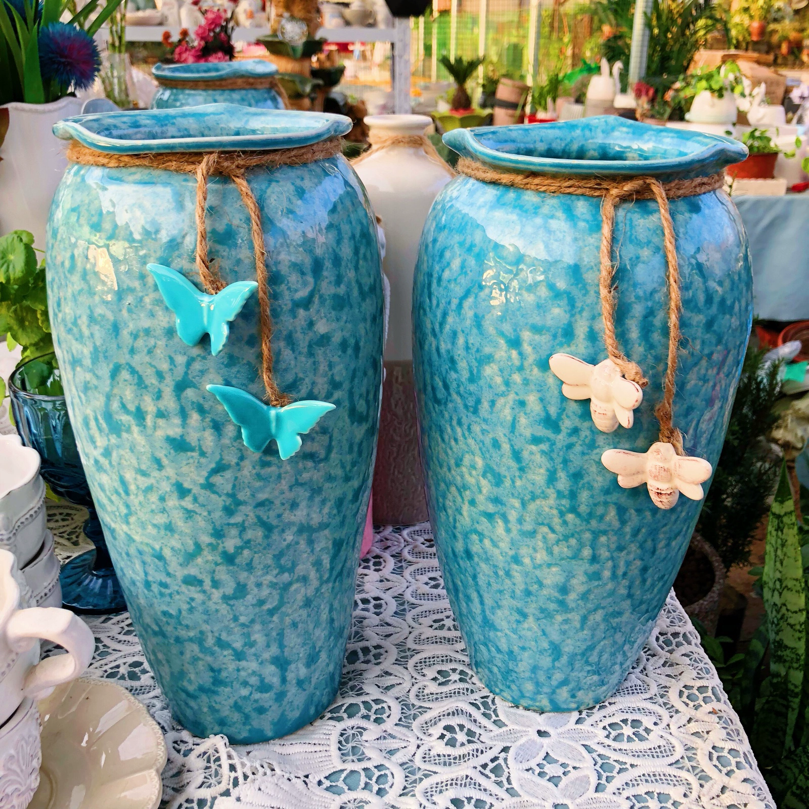 Nước Mỹ trang trí bình hoa retro trang trí nhà gốm hoa khô hoa tươi bình hoa phòng khách cắm hoa - Vase / Bồn hoa & Kệ