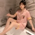 Bộ đồ ngủ lụa băng phụ nữ mùa hè mỏng ngắn tay hai mảnh phù hợp với cô gái Hàn Quốc dễ thương ngọt ngào và dễ thương phục vụ tại nhà Mickey - Bộ Pajama Bộ Pajama
