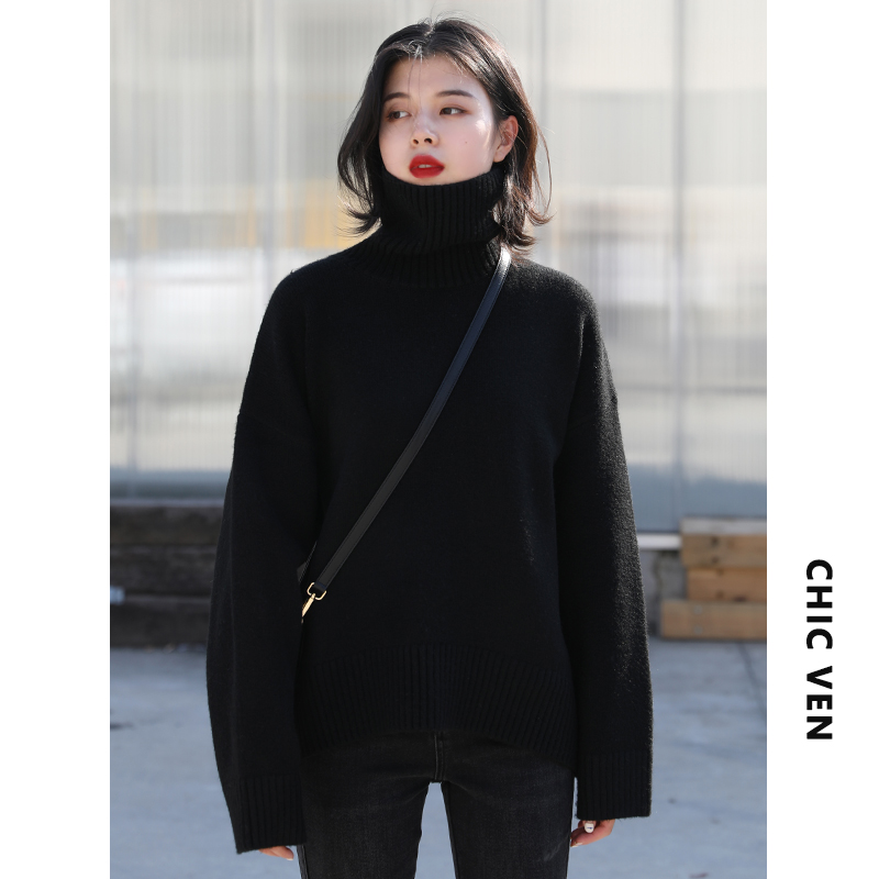 BlackCHICVEN2020 Retro Hong Kong flavor easy High collar sweater Autumn and winter keep warm Built in Condom Sweater 5 colour
