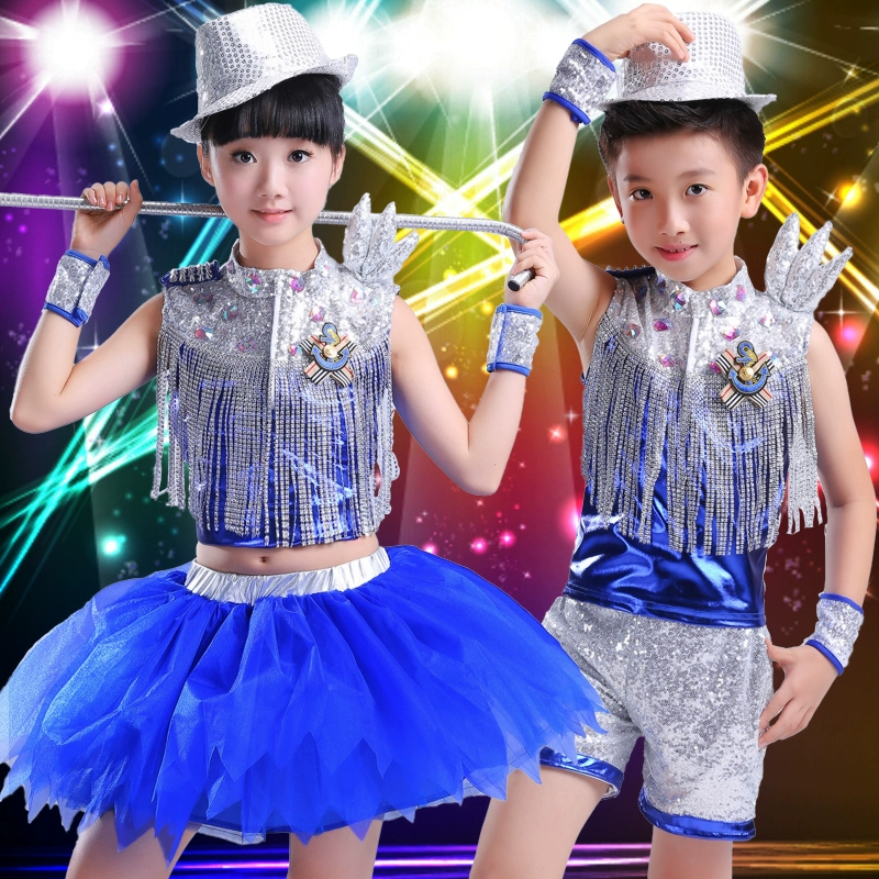 Ngày thiếu nhi Calo bên cạnh Váy khiêu vũ Tarzan Du La 98k Váy biểu diễn dành cho trẻ em Váy khiêu vũ Jazz Trẻ mới biết đi Tua xanh - Trang phục