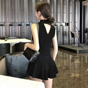 Mùa hè Hàn Quốc phiên bản của chic gió sexy V-cổ cẩn thận máy rỗng đan đầm là mỏng hoang dã Joker Một từ váy nữ