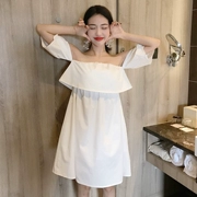 Mùa hè Hàn Quốc phiên bản của chic gió màu rắn đàn hồi từ cổ áo backless ngắn tay quây lỏng mỏng Một từ ăn mặc nữ