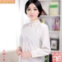 Mùa xuân hè 100 lụa tơ lụa chạm đáy áo pyjama áo dài tay ngoài mặc hoa thêu thủ công cỡ lớn - Pyjama đồ bộ cát hàn