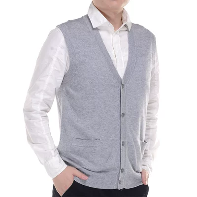 Trung niên len vest nam cardigan trung niên cộng với kích thước cashmere vest cha mặc áo len mỏng tuổi vest áo vest nam hàn quốc trẻ trung Dệt kim Vest