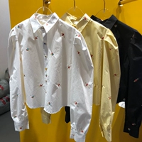 Южнокорейский осенний товар, короткая рубашка для отдыха, топ, коллекция 2021, с вышивкой, воротник поло, длинный рукав
