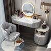ZL round gray white 100cm table+hollow cabinet+LED mirror+gray gold petals