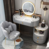 ZL round gray white 80cm table-hollow cabinet +LED mirror +gray gold petal chair
