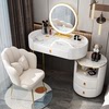 ZL round pure white 80cm table-hollow cabinet-LeD mirror +white gold petal chair