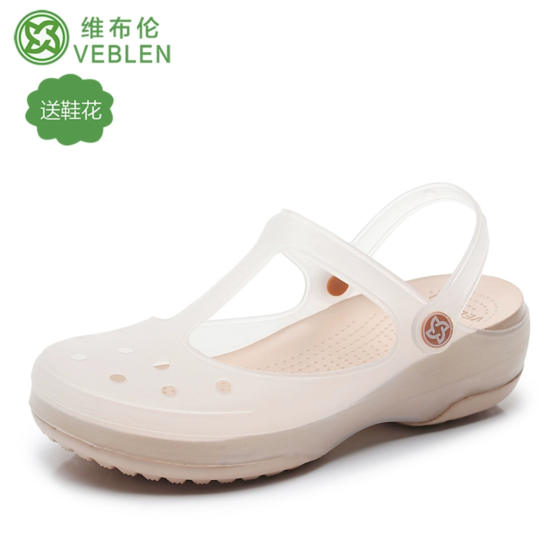 giày lỗ veblen của phụ nữ mùa hè Baotou đi biển giày không trơn trượt đáy dày cỡ nhỏ xăng đan và dép đi trong nhà phiên bản Hàn Quốc mềm mại 