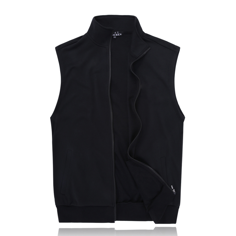 Black [Stand Collar Vest]Vest male Spring and Autumn Thin pure cotton motion leisure time Big size Sleeveless Sweater waistcoat male Vest vest loose coat tide