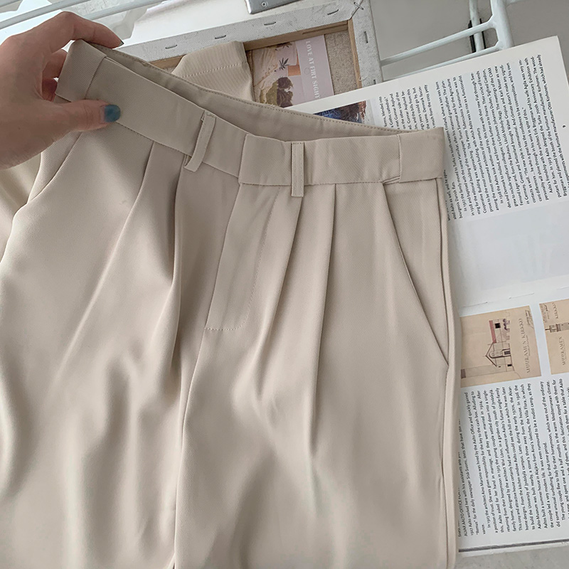 Apricot Elastic WaistSmall Bend lesp Apricot Suit pants female Straight tube easy black Sagging feeling Western-style trousers summer High waist leisure time Wide leg pants