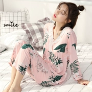 Hàn Quốc phiên bản của bộ đồ ngủ phụ nữ mùa xuân và mùa hè dệt bông vải thiết lập dài- tay bông lụa mỏng phần bông nhân tạo dịch vụ nhà kích thước lớn