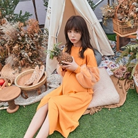 Bà bầu đầm xuân 2019 thời trang mới thoải mái diện váy cam thoải mái 3-9 tháng mẹ Hàn - Áo thai sản đồ bầu mùa đông