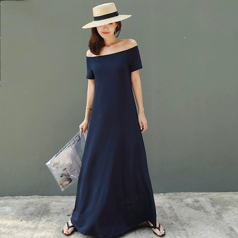 Mùa hè 2021 phong cách mới phiên bản Hàn Quốc cộng với kích thước modal váy dài của phụ nữ một từ cổ áo quây váy dài gợi cảm - Váy dài