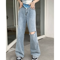Летние тонкие джинсы, дизайнерские штаны, высокая талия, свободный прямой крой, тренд сезона