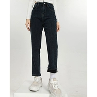 Весенние джинсы с начесом, ретро эластичные штаны, свободный прямой крой, высокая талия, по фигуре