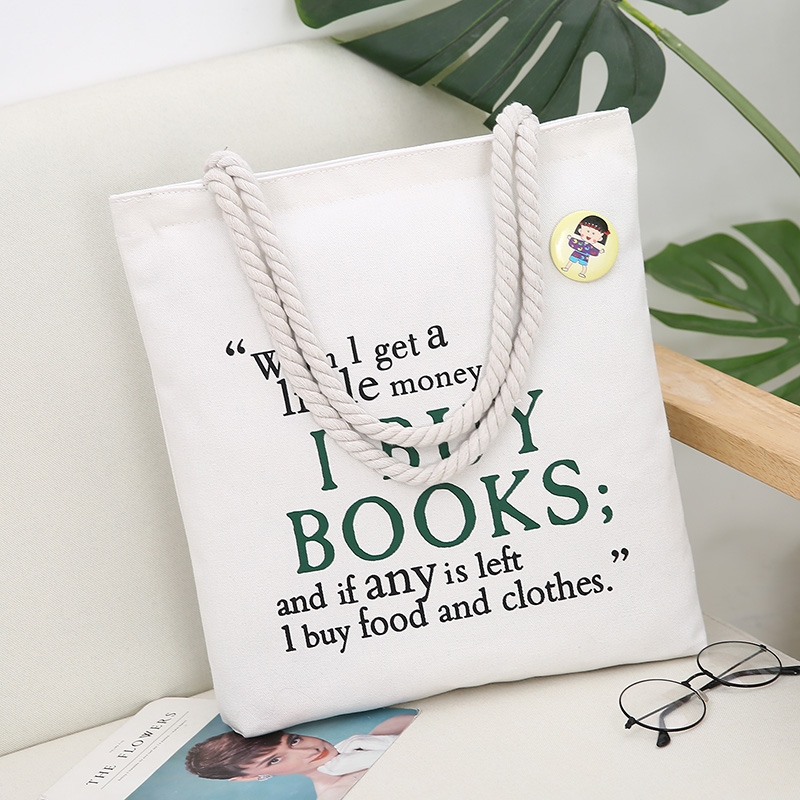 Green Letter Cotton RopeKorean version Canvas bag female literature The single shoulder bag Simple and versatile handbag like a breath of fresh air student a bag leisure time Cloth bag