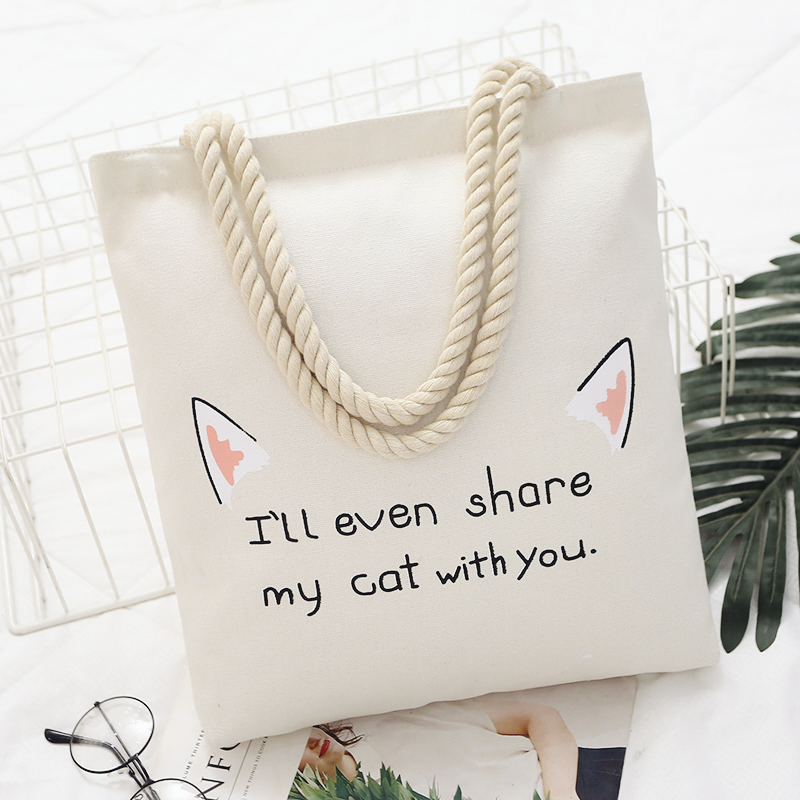 White Ear Cotton RopeKorean version Canvas bag female literature The single shoulder bag Simple and versatile handbag like a breath of fresh air student a bag leisure time Cloth bag