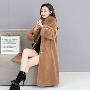 Áo khoác lông cừu giả lông nữ 2018 mùa đông Hàn Quốc phiên bản lông cáo cổ áo dài phần chống lông hạt len ​​lông mùa
