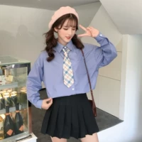 Đầu thu mùa đông Hàn Quốc bf gió lỏng mỏng màu hoang dã áo dài tay áo sơ mi nữ sinh viên gửi cà vạt sơ mi oversize