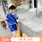 Bộ đồ thể thao tay ngắn cho bé trai 2019 cotton mùa hè mới trong quần áo trẻ em lớn áo thun thủy triều đại dương hai mảnh - Phù hợp với trẻ em