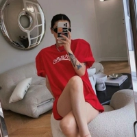 Брендовая хлопковая футболка с коротким рукавом для отдыха, длинная юбка, популярно в интернете, оверсайз, в корейском стиле
