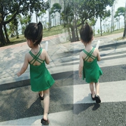 Váy bé gái 2019 hè thời trang bé gái ngày lễ váy xanh lá cây Xia Yang ga lụa tinh khiết - Váy