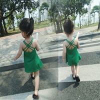 Váy bé gái 2019 hè thời trang bé gái ngày lễ váy xanh lá cây Xia Yang ga lụa tinh khiết - Váy váy dài tay bé gái