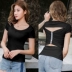 Mùa hè ngắn tay T-Shirt nữ cổ tròn không thường xuyên rỗng backless kích thước lớn Slim áo Hàn Quốc phiên bản của máy cẩn thận đáy áo đầm đẹp giá rẻ Cộng với kích thước quần áo