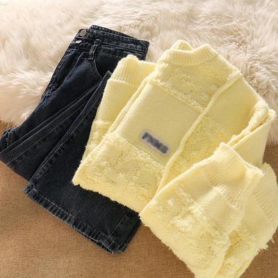 taobao agent Scarf, sweater, knitted jeans, set, high waist